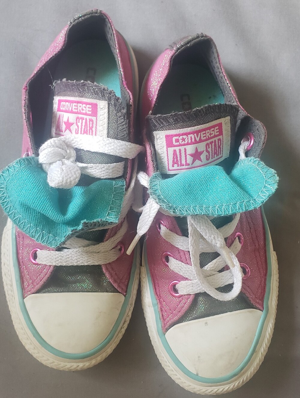 Converse All Star Kids Pink & Teal Low Top Sneakers Size 12